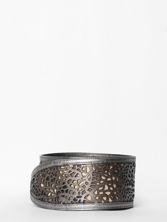 New With Tag Burberry Silver Cutwork Belt