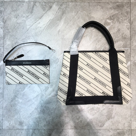 BLN-Ciaga Navy Small Cabas Tote Bag In White, For Women,  Bags 18.5in/47Amelia