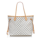 Louis Vuitton Damier Azur Neverfull MM Tote Shoulder Bag White PVC Leather