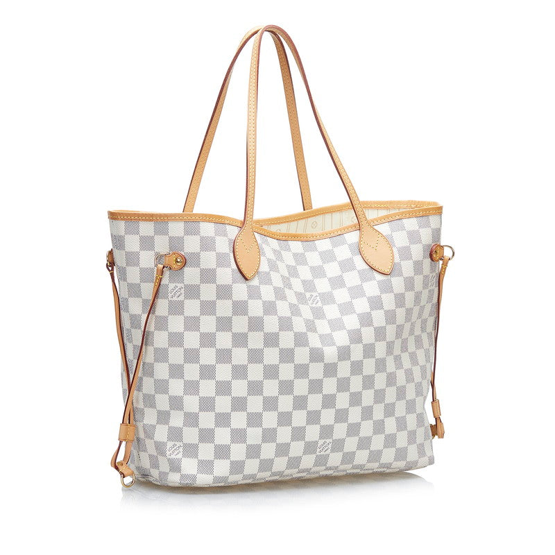 Louis Vuitton Damier Azur Neverfull MM Tote Shoulder Bag White PVC Leather