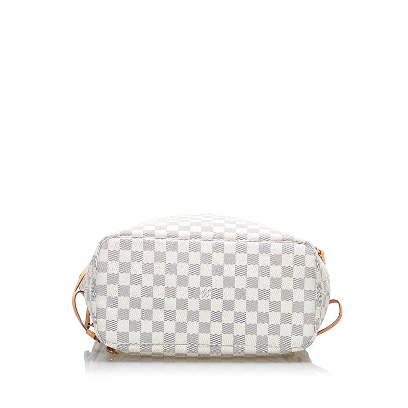 Louis Vuitton Damier Azur Neverfull MM Tote Shoulder Bag White PVC Leather