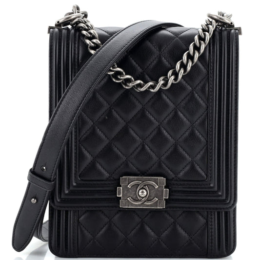 CHANEL North South Boy Flap Bag Quilted Caviar Large