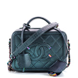 CHANEL Filigree Vanity Case Quilted Iridescent Caviar Small