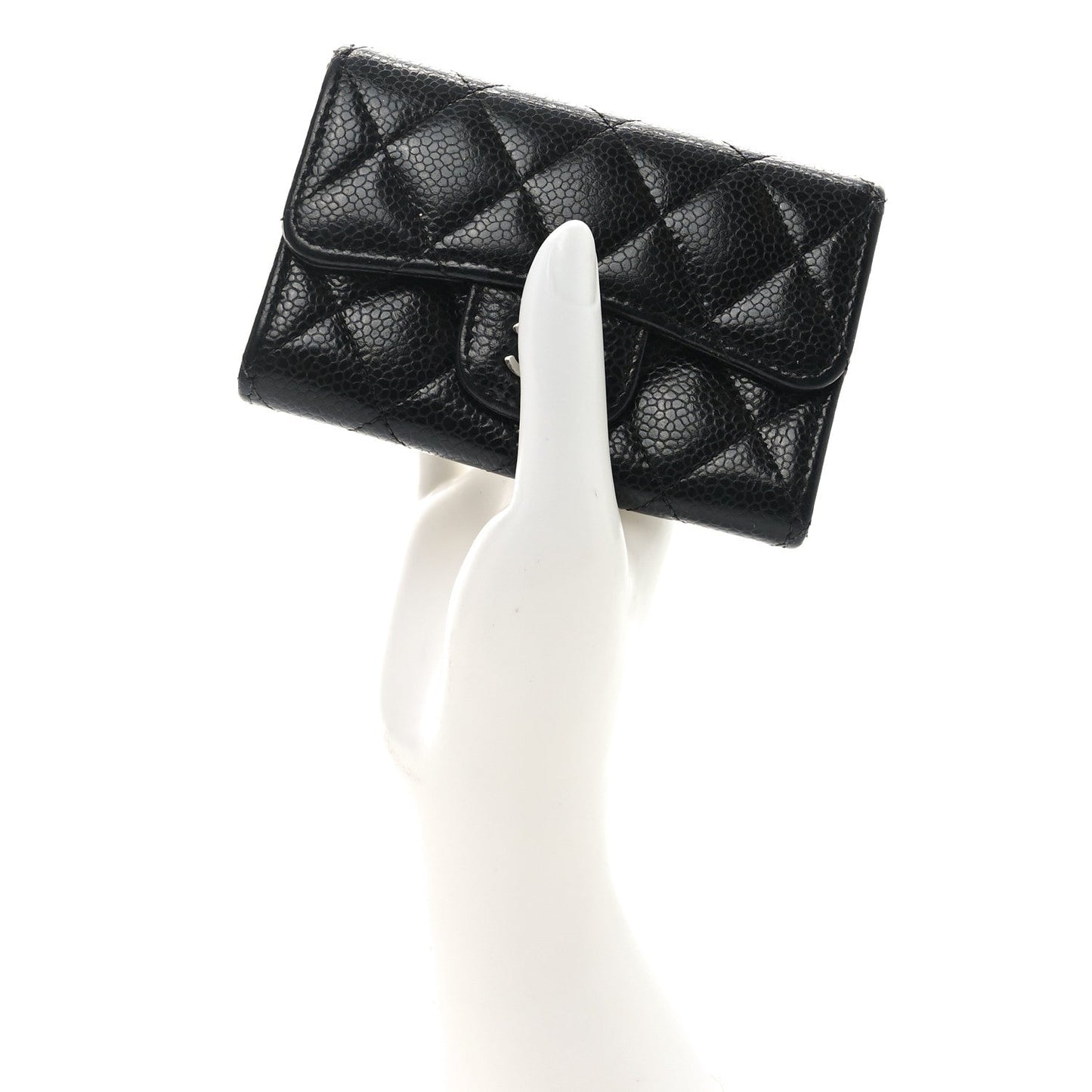 Amelia Caviar Quilted Flap Card Holder Black
