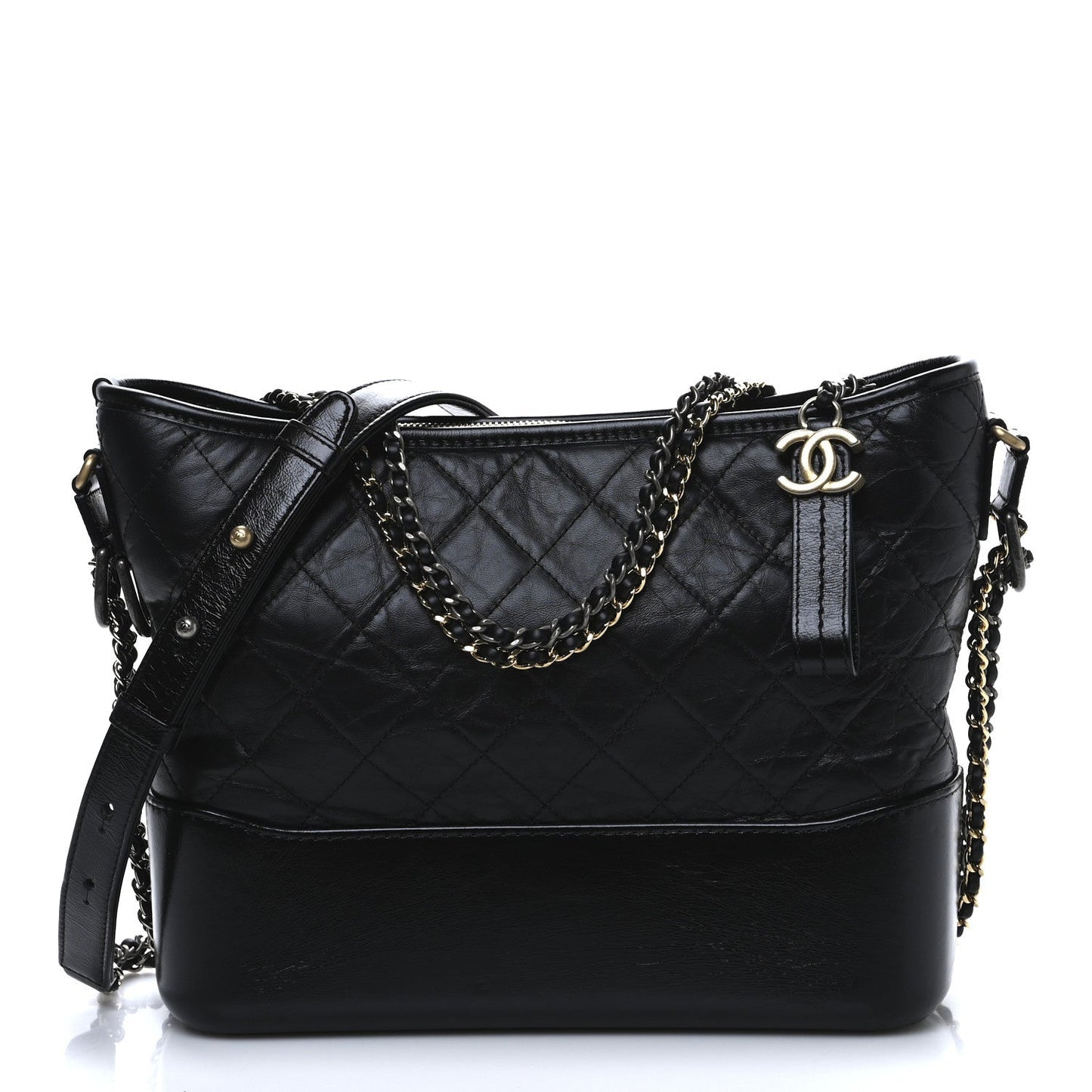 Amelia Aged Calfskin Quilted Medium Gabrielle Hobo Black