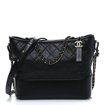 Amelia Aged Calfskin Quilted Medium Gabrielle Hobo Black