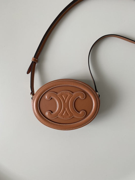 CE Crossbody Oval Purse Cuir Triomphe Brown For Women 6in/16Amelia10I703DPQ.04LU