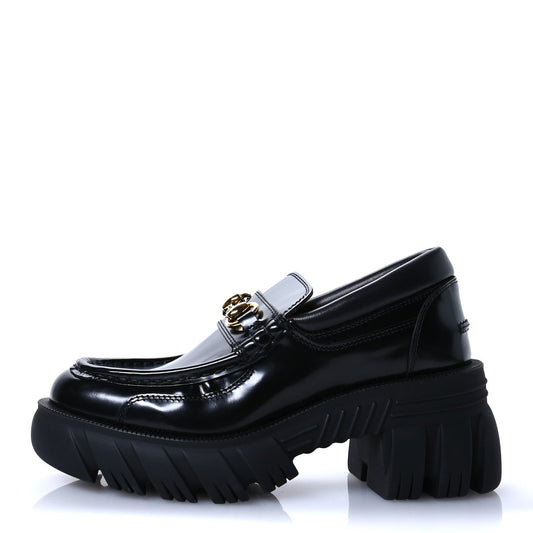 Amelia Magnum Calfskin Nappa Samoa Womens Horsebit Platform Chunky Lug Sole 40mm Loafers 35 Black