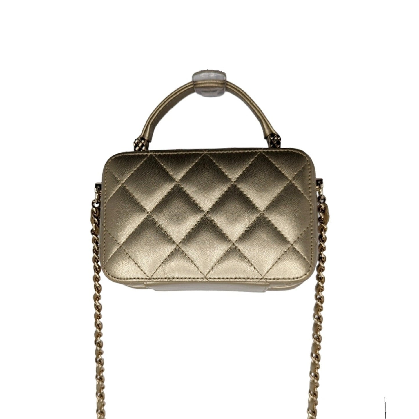 Chanel Metallic Lambskin Quilted Top Handle Vanity Case Gold
