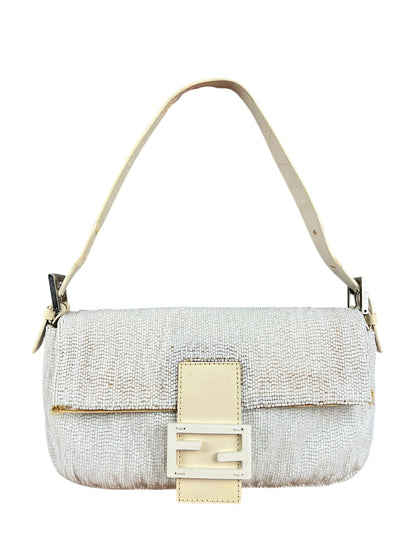 Fendi   Beaded Baguette White