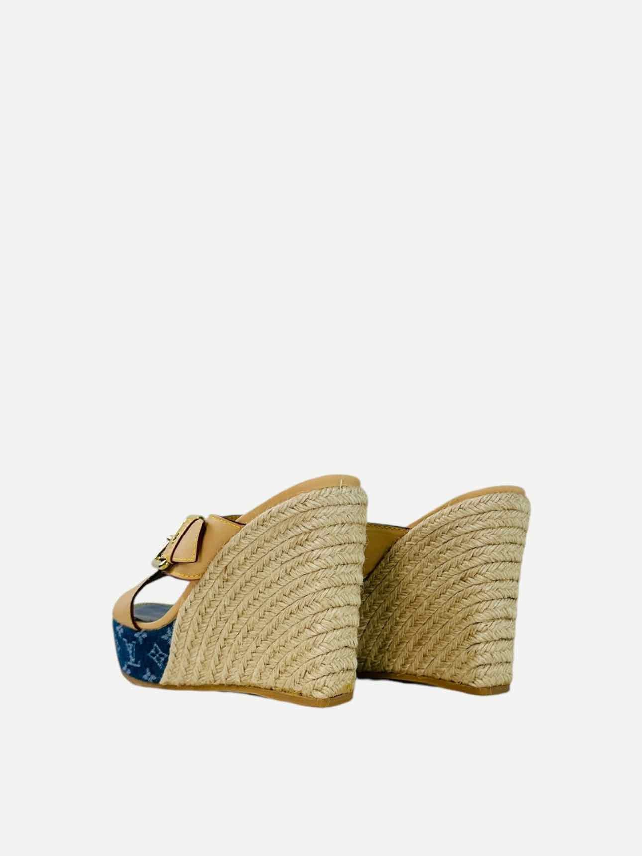 LOUIS VUITTON Beige & Blue Monogram Size EU 38.5 Wedges