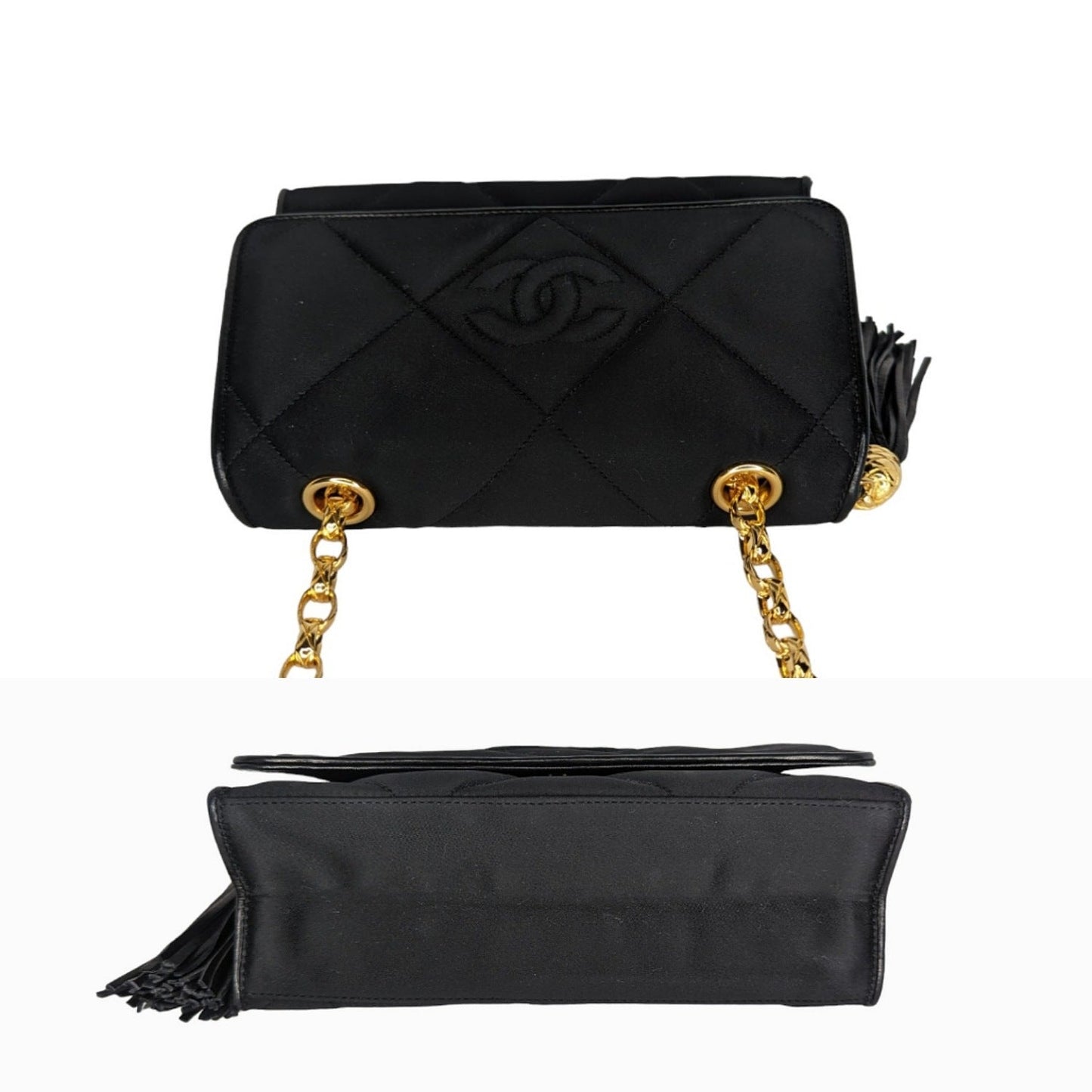 Chanel   Satin Quilted CC Tassel Flap Bag