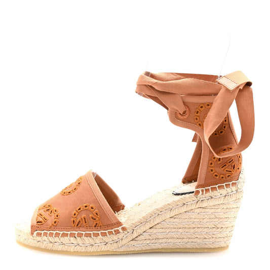 Amelia Canvas Damita GG Eyelet Espadrille Wedge Sandals 37 Blondie Cognac