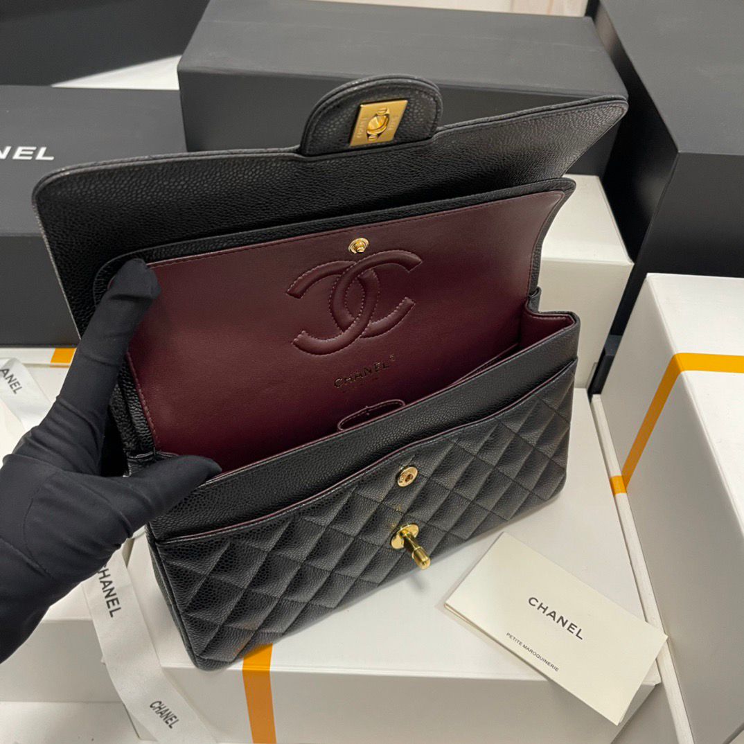 Chanel Bags | Classic Flap Chain Quilted Medium Double Gold Caviar Black
