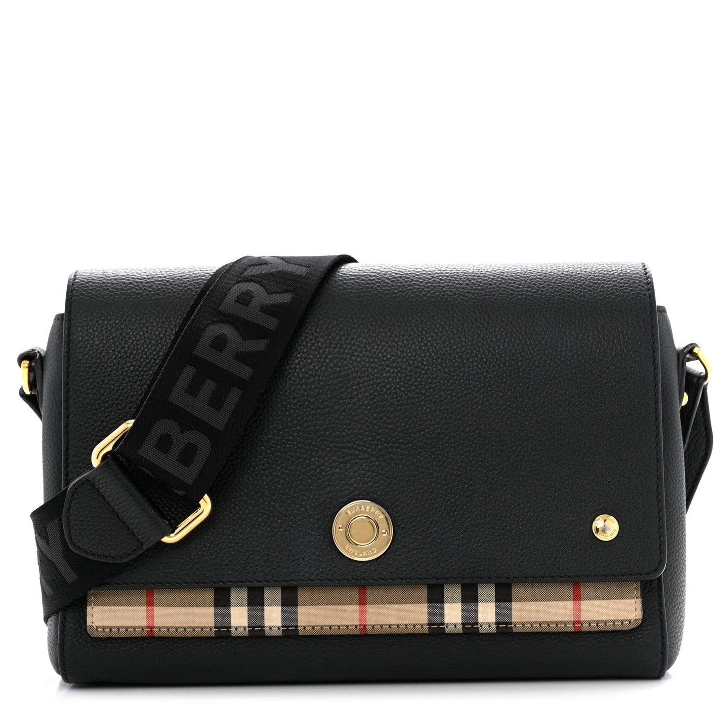Amelia Grainy Calfskin      Check Note Crossbody Bag Black