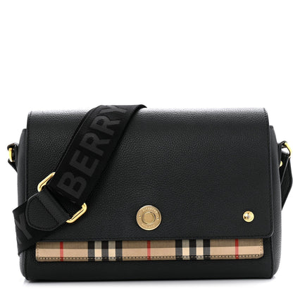 Amelia Grainy Calfskin      Check Note Crossbody Bag Black