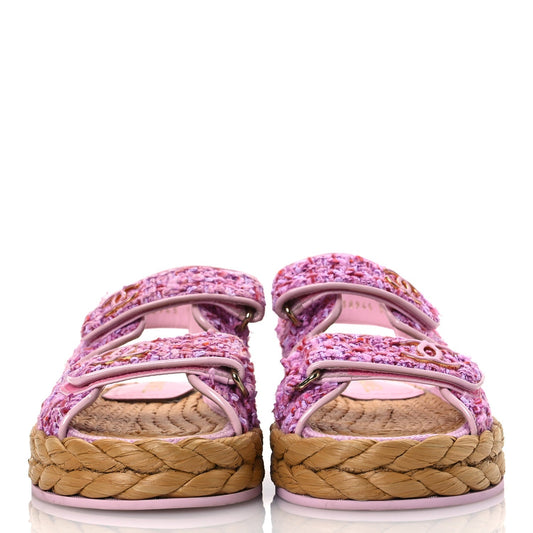 Amelia Tweed Patent Calfskin Velcro Dad Sandals 36 Light Purple Pink Red