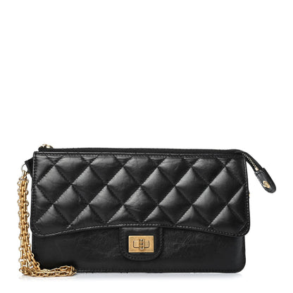 CHANEL Aged Calfskin Quilted 2.55 Reissue Pouch With Chain Handle Black