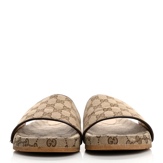 Amelia Canvas GG Monogram Mens Slide Sandals 10 Beige