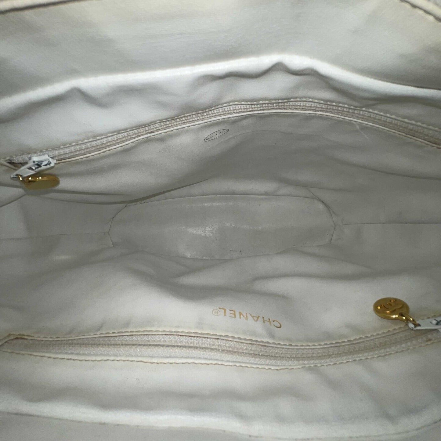 CHANEL -   1994 White Leather Small Chevron Tote / Shoulder Bag