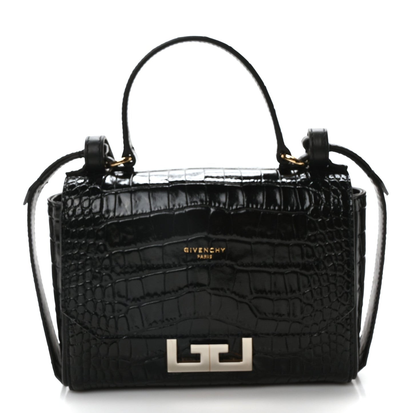 Givenchy Calfskin Crocodile Embossed Eden Mini Top Handle Black