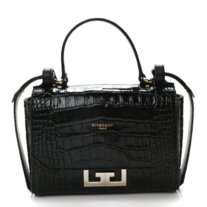 Givenchy Calfskin Crocodile Embossed Eden Mini Top Handle Black