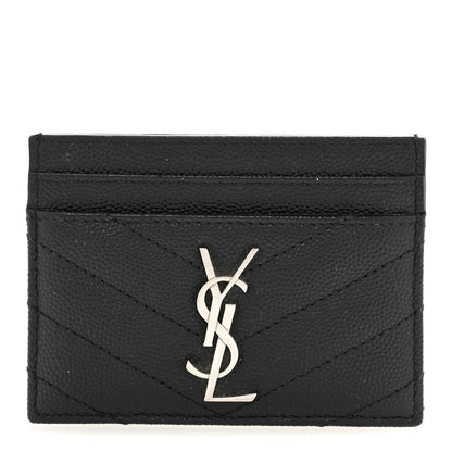 Saint Laurent Grain De Poudre Matelasse Chevron Monogram Credit Card Case Black