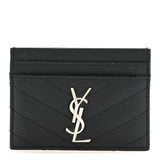 Saint Laurent Grain De Poudre Matelasse Chevron Monogram Credit Card Case Black
