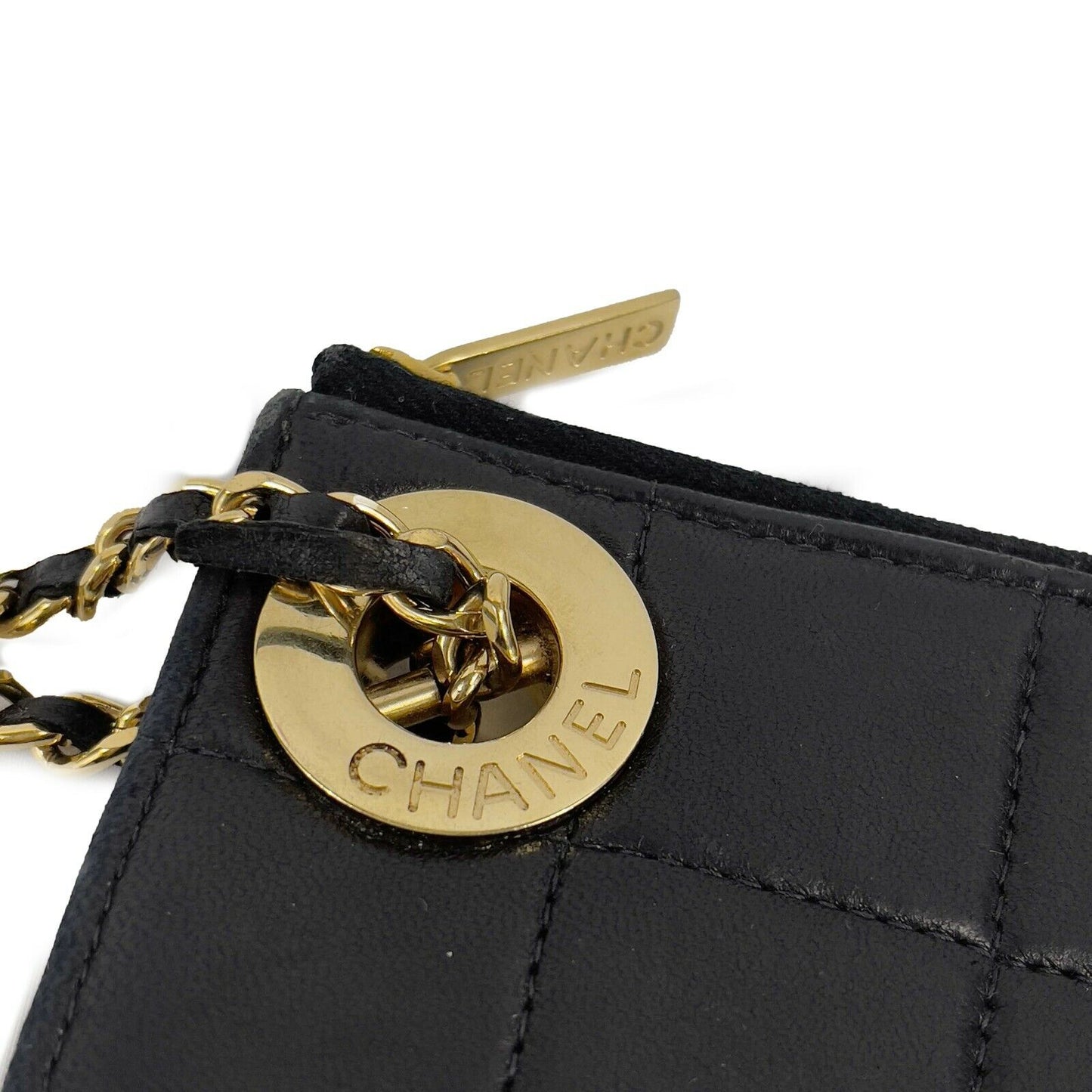 CHANEL -   Mini Handcuff Wristlet Clutch - Black / Beige / Gold Ring