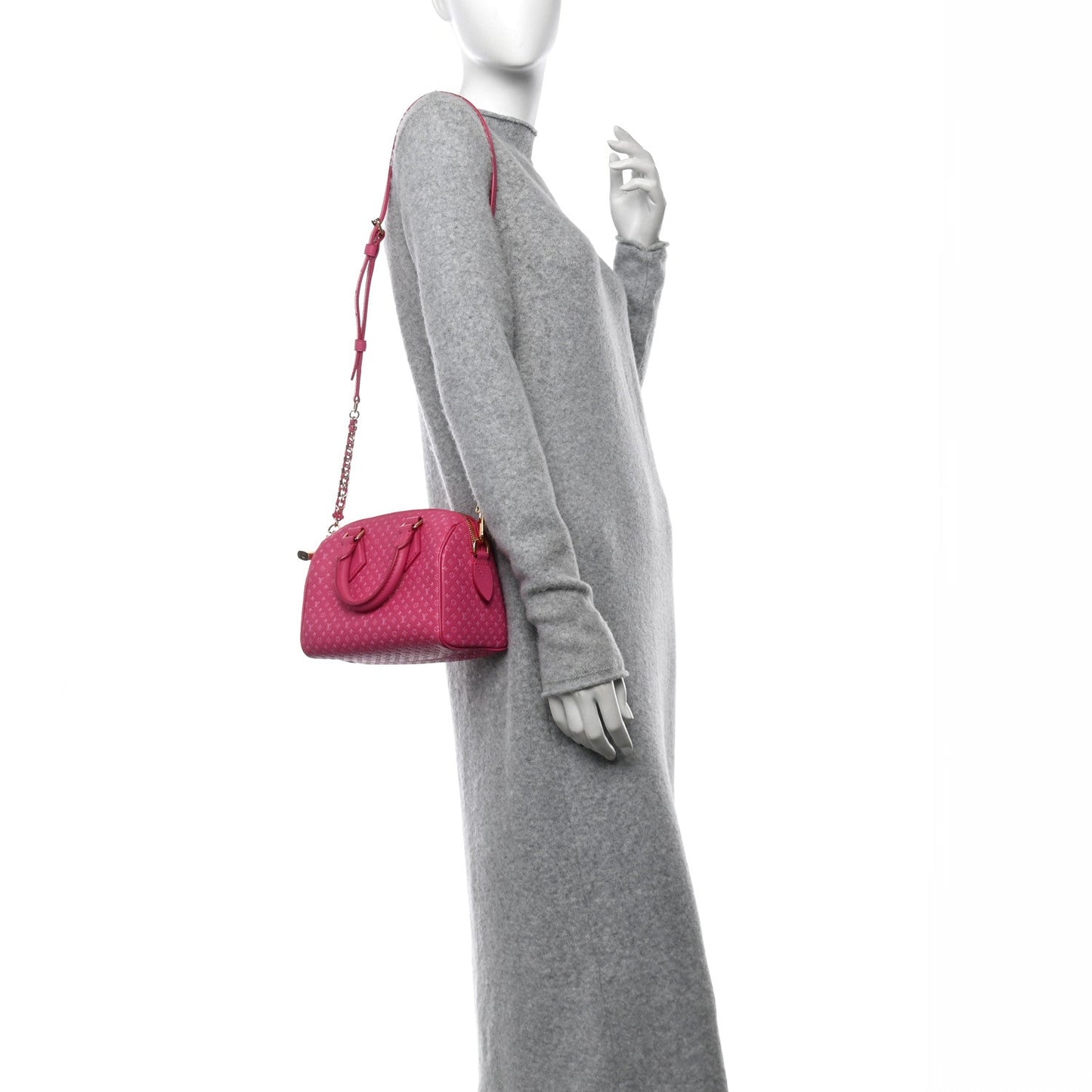 Louis Vuitton Calfskin Nanogram Embossed Speedy Bandouliere 20 Rose