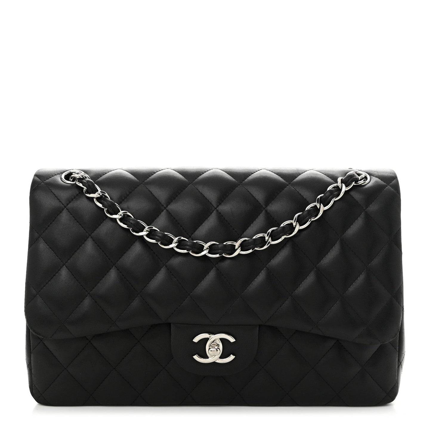 Amelia Lambskin Quilted Jumbo Double Flap Black