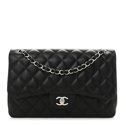 Amelia Lambskin Quilted Jumbo Double Flap Black