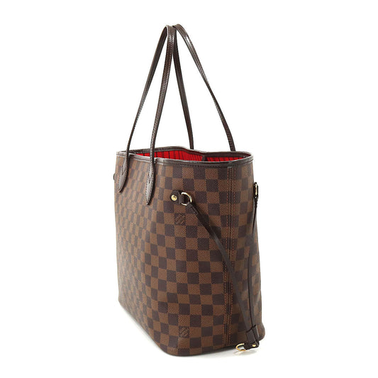 Louis Vuitton Damier Neverfull MM Tote Bag Ebene Brown Cerise Gold Metal Fittings