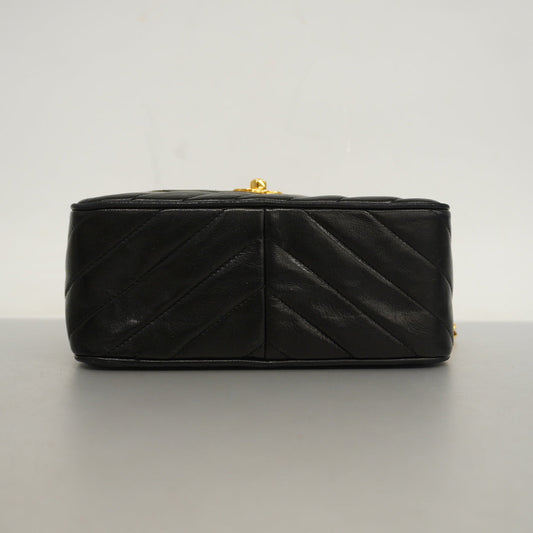Chanel Fringe Shoulder Bag Chain Lambskin Black Gold