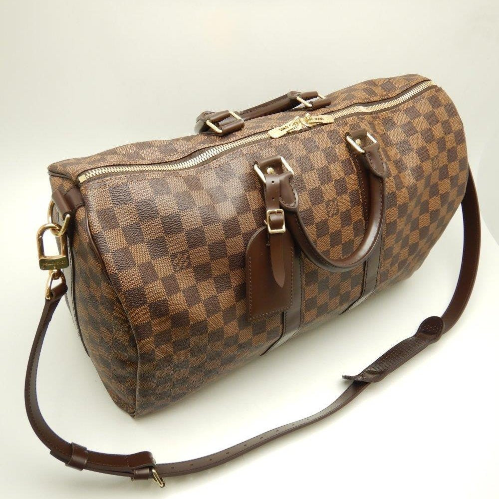 Louis Vuitton Damier Keepall Bandouliere 45 Ebene Boston Bag Brown