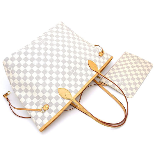 Louis Vuitton Damier Azur Neverfull MM Rose Ballerine Tote Bag