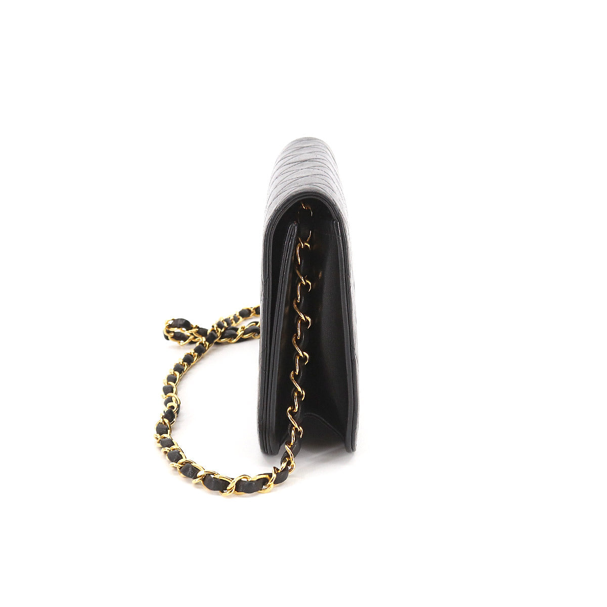 Chanel Matelasse Chain Shoulder Bag Leather Black Gold Hardware Push Lock