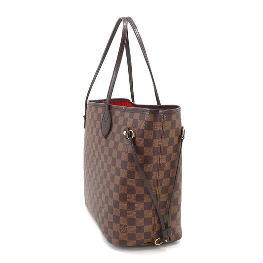 Louis Vuitton Damier Neverfull MM Tote Bag Ebene Brown Cerise Gold Metal Fittings