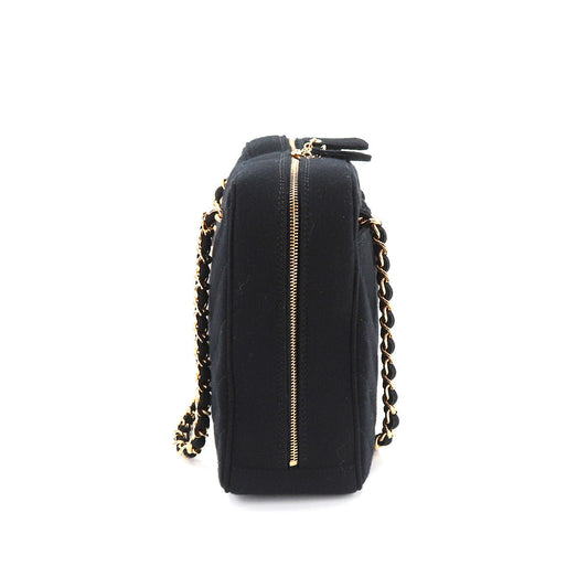 Chanel Chevron V-stitch Chain Hand Bag Jersey Black Gold Hardware