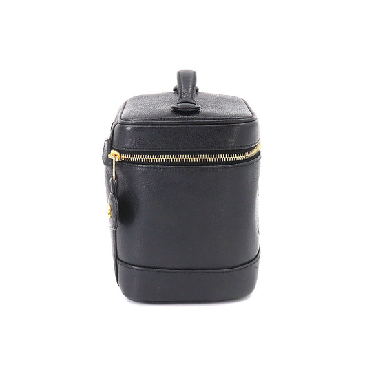 Chanel Vanity Hand Bag Caviar Skin Leather Black Cocomark Gold Hardware