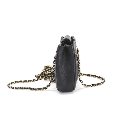 Chanel Matelasse Chain Shoulder Bag Pochette Leather Black Gold Metal Fittings
