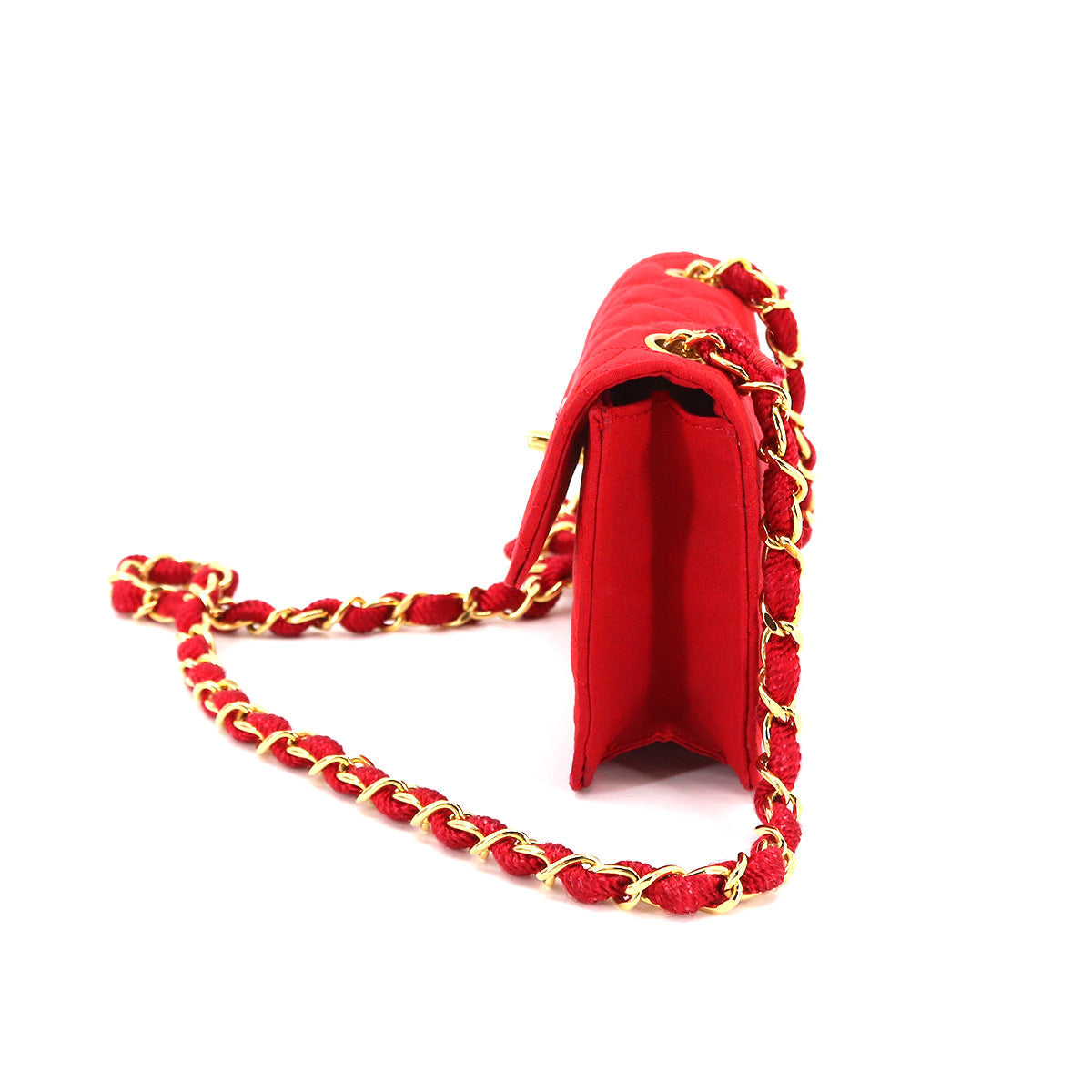 Chanel Mini Matelasse Chain Shoulder Bag Satin Red Gold Hardware