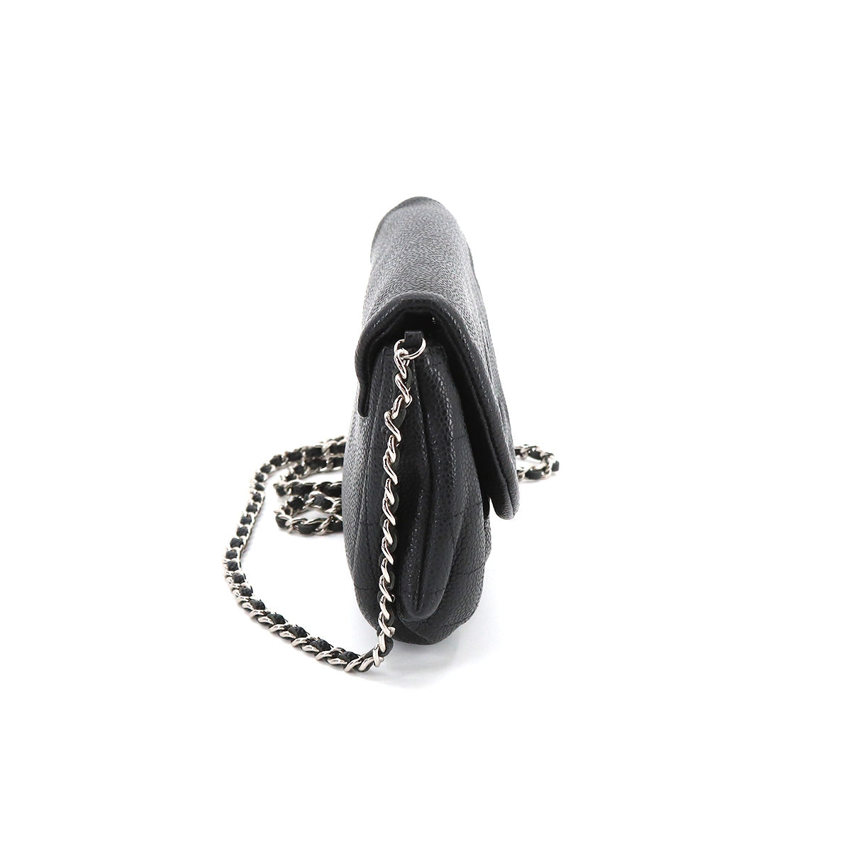 Chanel Half Moon Chain Wallet Folio Long Wallet Caviar Skin Black
