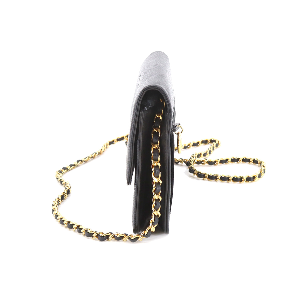 Chanel Cocomark Chain Wallet Long Wallet Caviar Skin Black