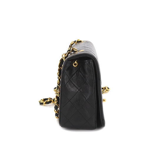 Chanel Matelasse Chain Shoulder Bag Leather Black Gold Metal Fittings