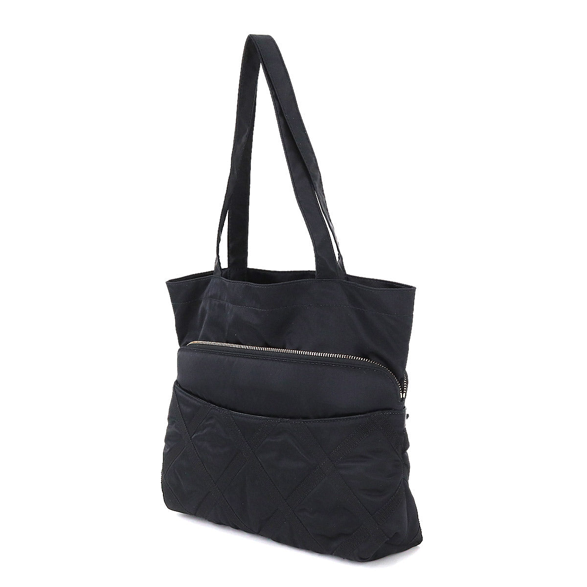 Chanel Quilted Tote Clutch Bag Nylon Leather Black Coco Mark Gold Hardware