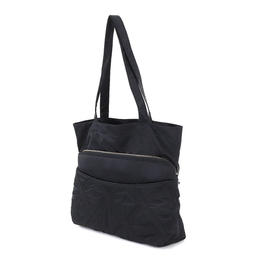 Chanel Quilted Tote Clutch Bag Nylon Leather Black Coco Mark Gold Hardware