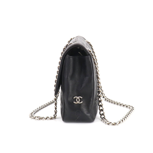 Chanel Chocolate Bar 2.55 Chain Shoulder Bag Black Leather