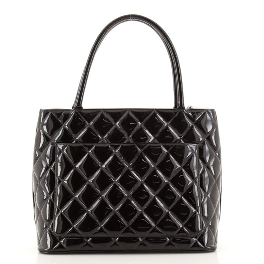 Chanel Medallion Tote Quilted Patent Black