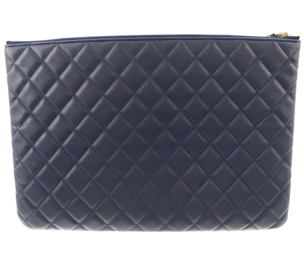 Chanel Matelasse Clutch Bag Lambskin Navy Gold Hardware